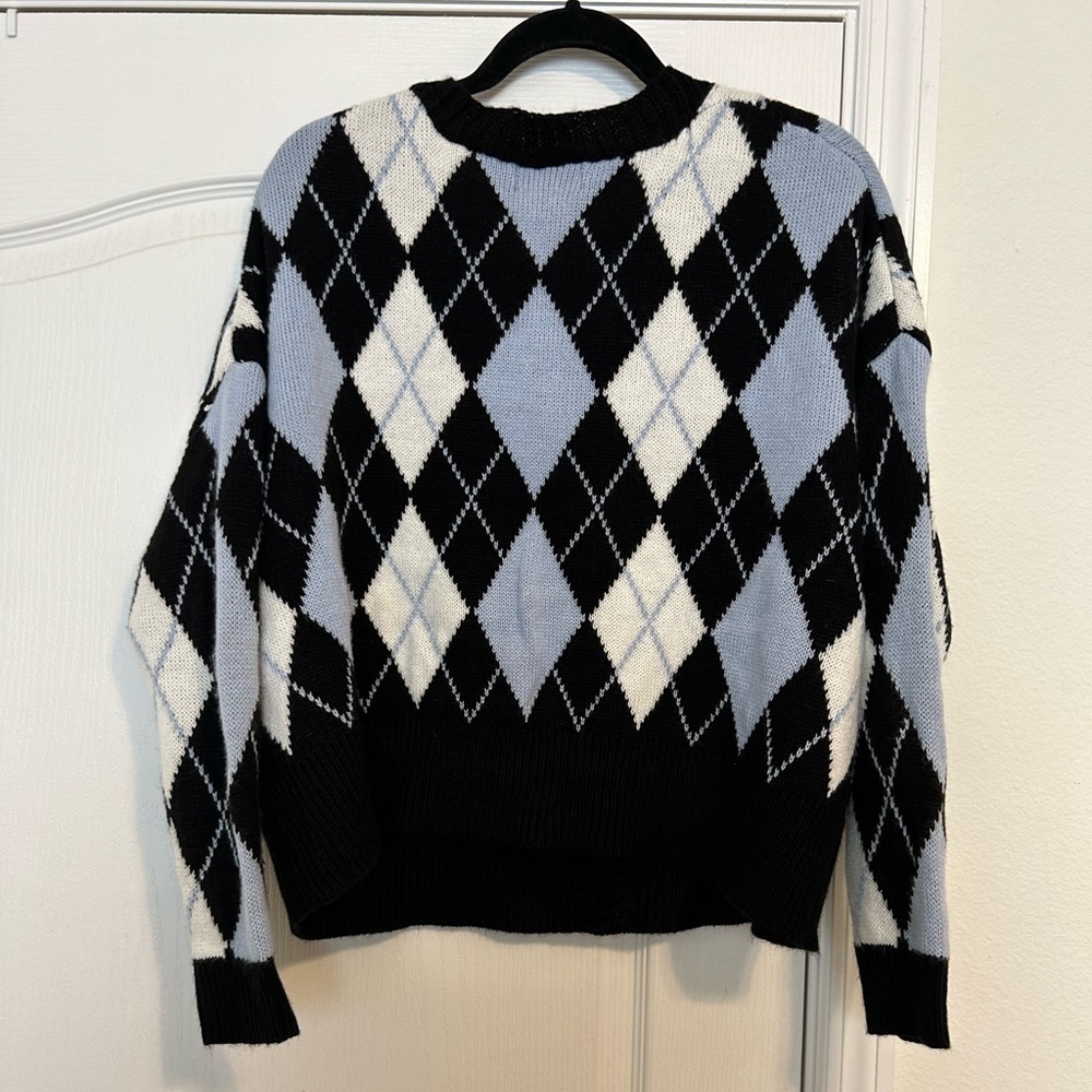 Just Polly New York Argyle Preppy Big Button Sweater Size M - Picture 2 of 3